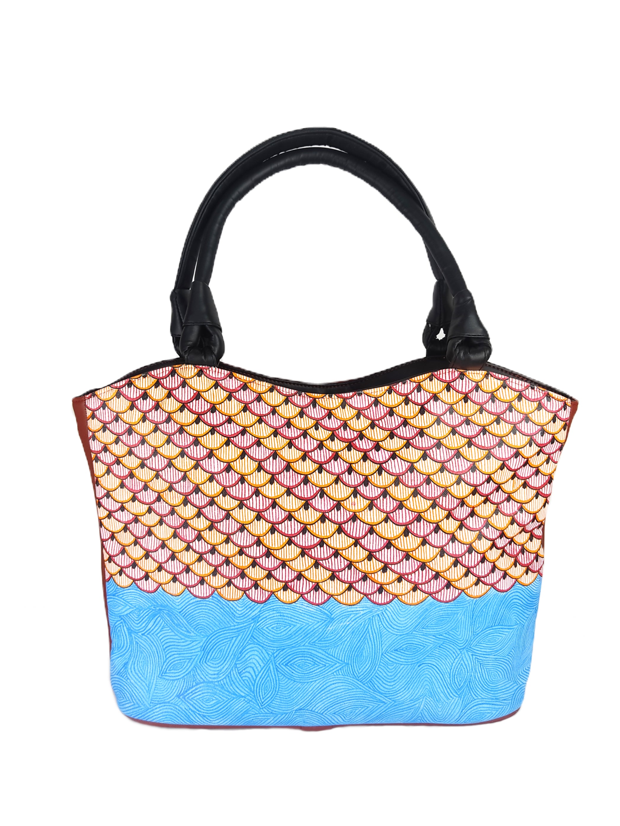 Ganges Wavy Hand Painted Tote With Folk Motif