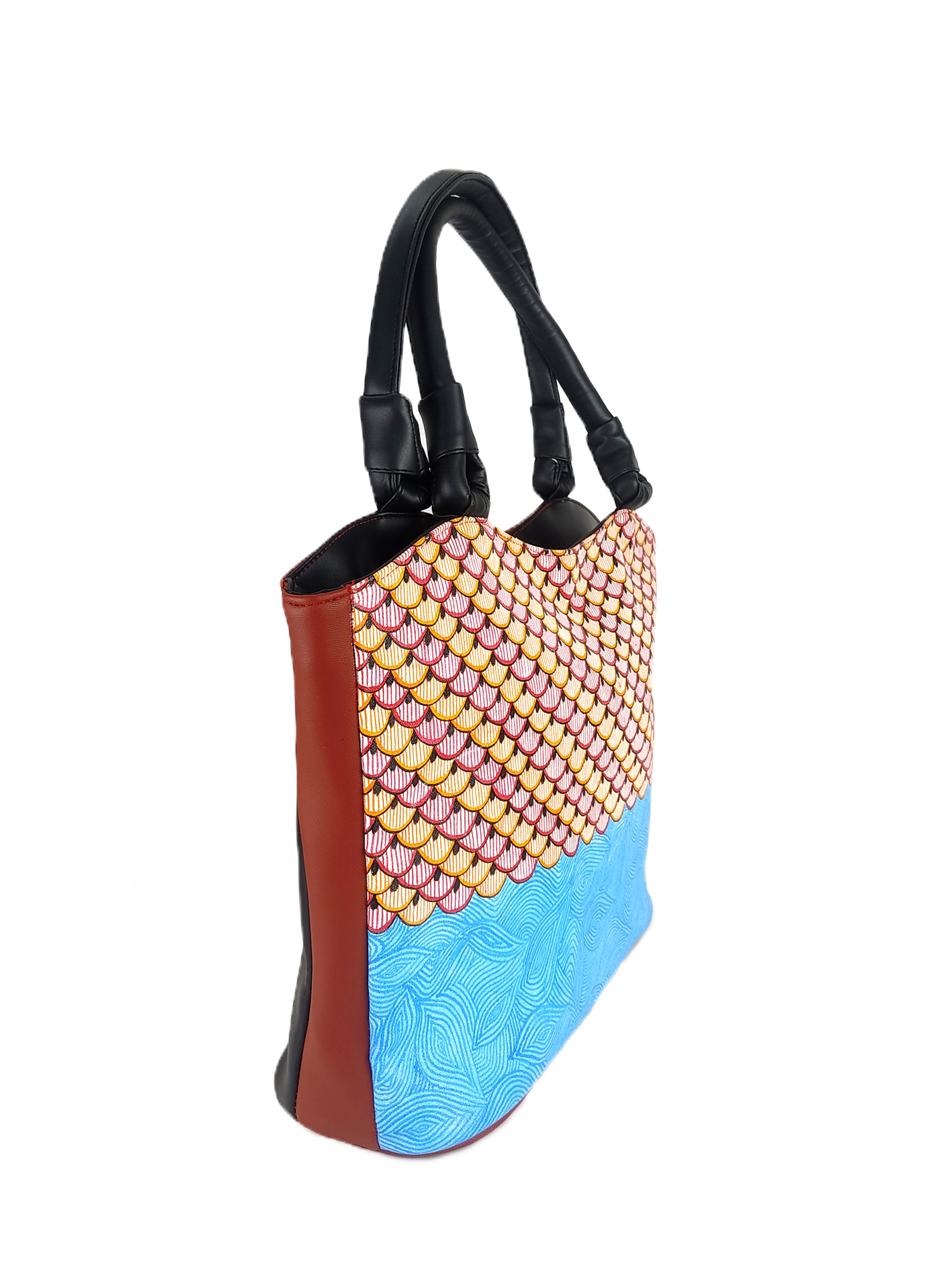 Ganges Wavy Hand Painted Tote With Folk Motif