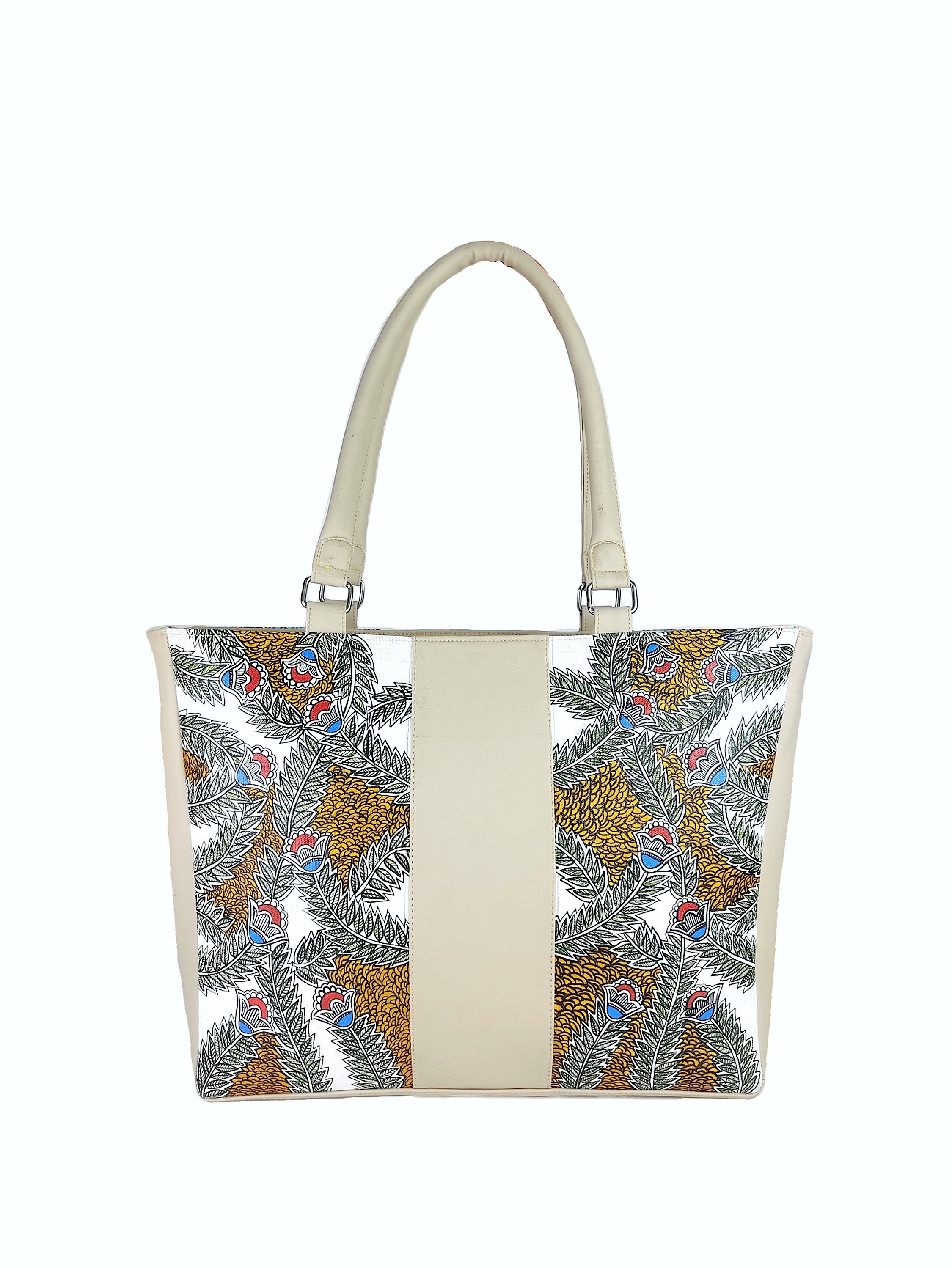 Riverleaf Tote With Hand-Painted Folk Motifs