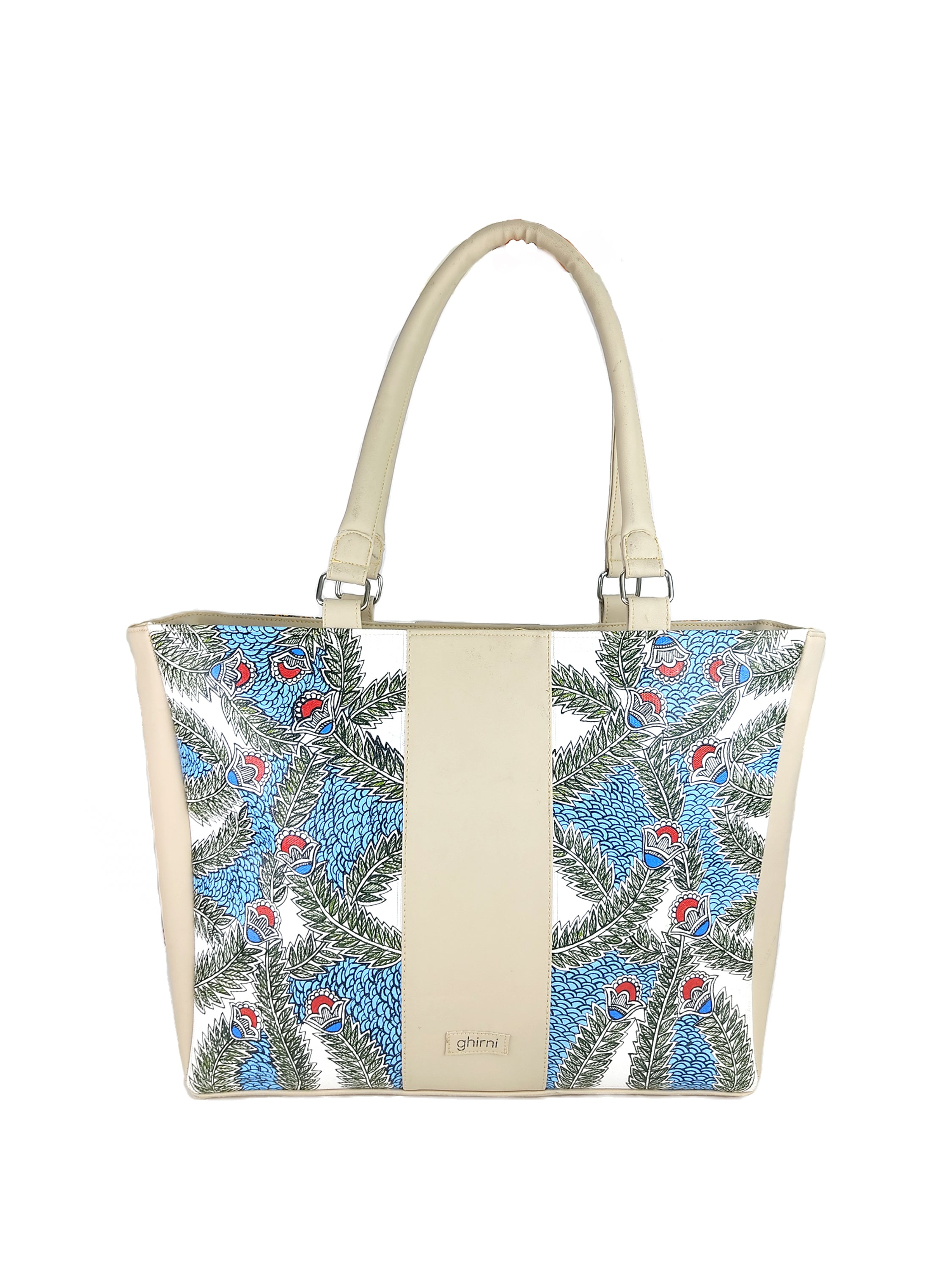 Riverleaf Tote With Hand-Painted Folk Motifs