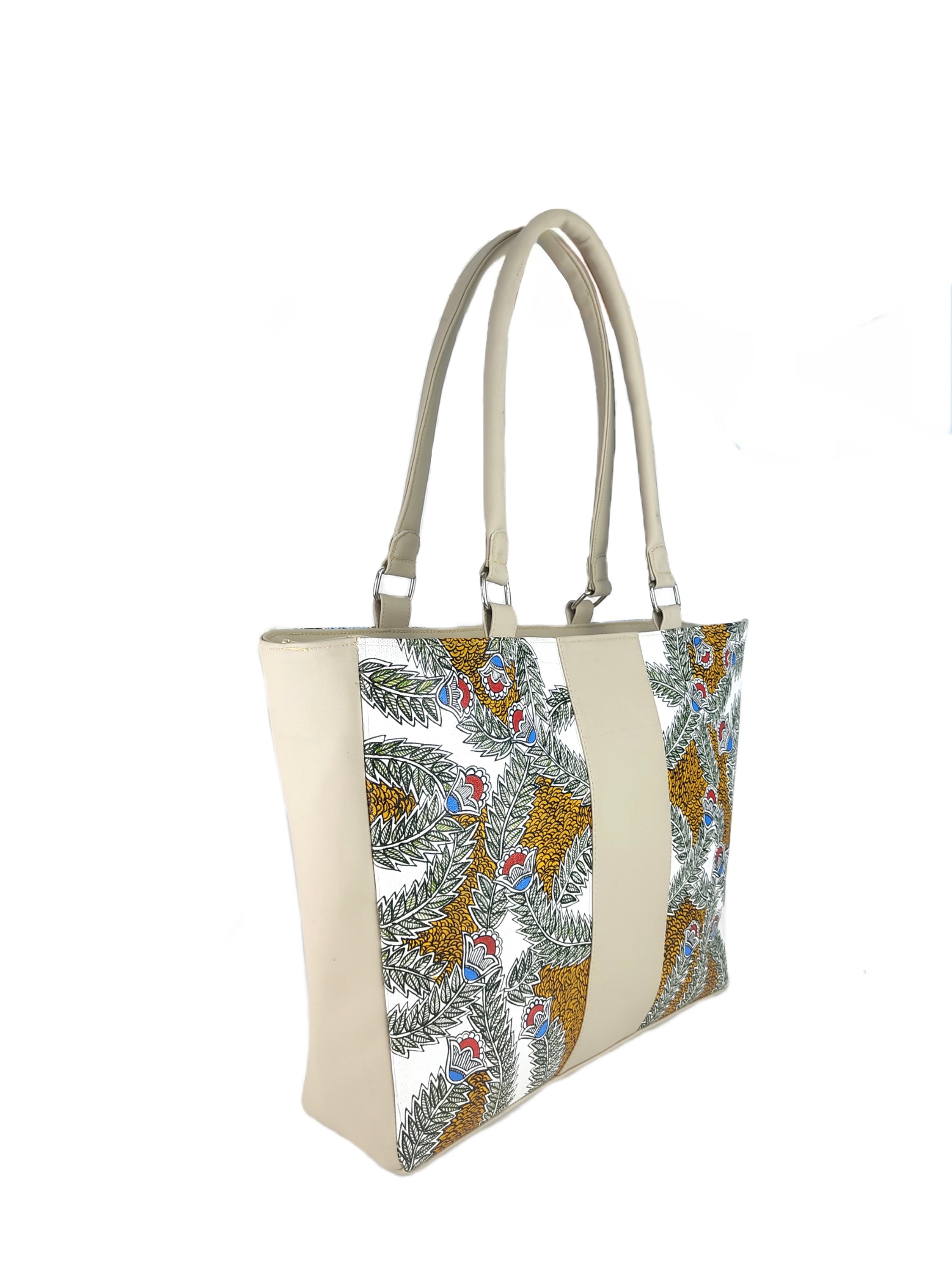 Riverleaf Tote With Hand-Painted Folk Motifs